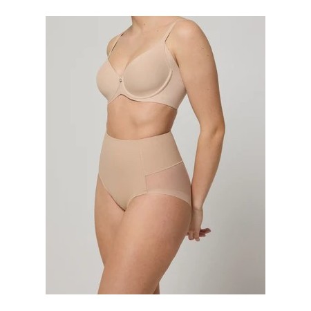 High-rise, medium compression tulle briefs in nude