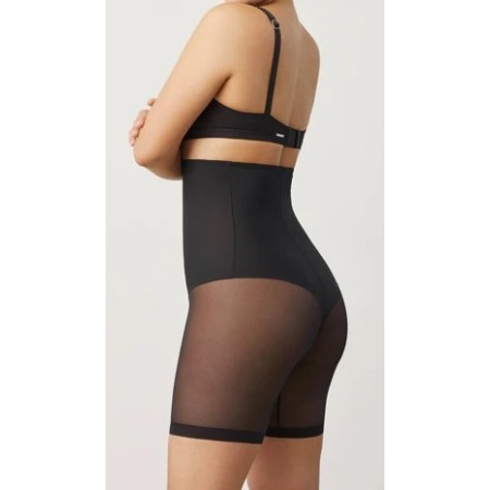High-waisted belly-reducing belt in tulle fabric with medium compression in black