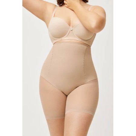 High-waisted belly-reducing belt in tulle fabric with medium compression in black