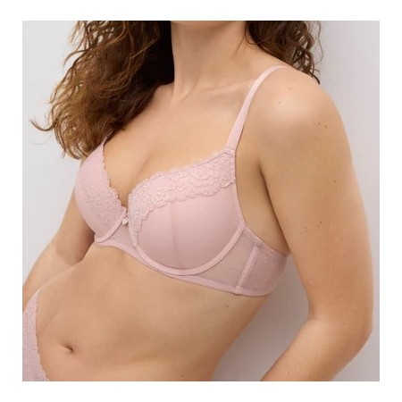 Soutien-gorge rembourré à armatures en dentelle rose