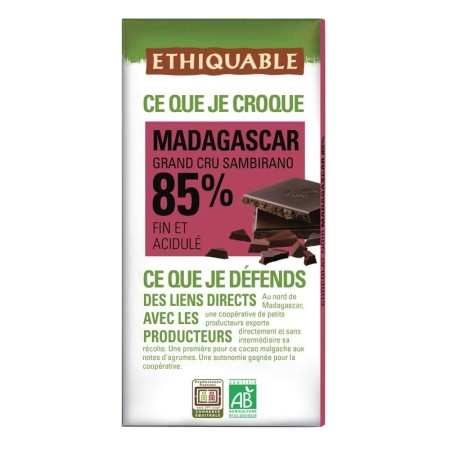 Organic Madagascar 85% Cocoa Dark Chocolate Bar 100g - Ethiquable