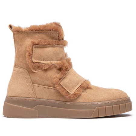 Faux suede velcro boot with fur