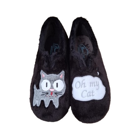 WOMEN'S CAT MEU LARGE EMBROIDERED SLIPPERS